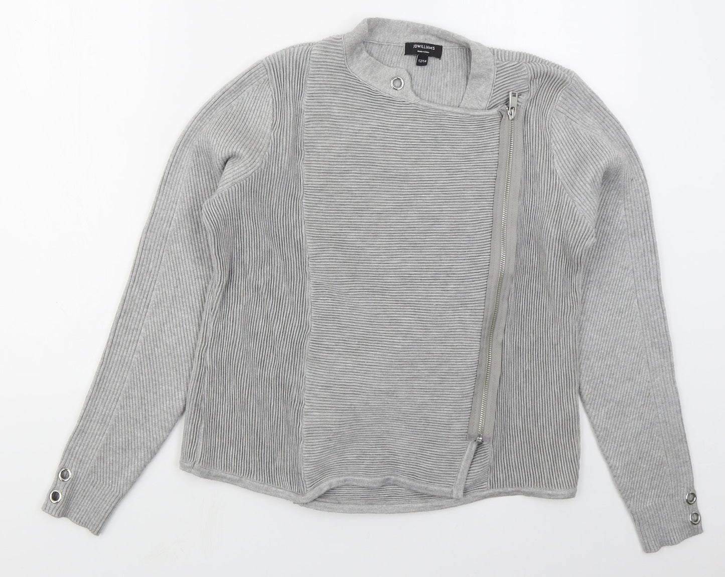 JD Williams Womens Grey Round Neck Viscose Full Zip Jumper Size 12