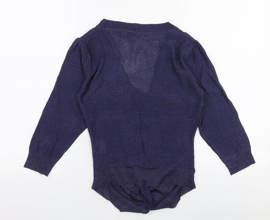 Anise Womens Blue V-Neck Viscose Pullover Jumper Size S
