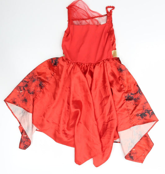 Morrisons Girls Red Polyester Ball Gown Size 5-6 Years Off the Shoulder Pullover - Halloween Devil Fancy Dress