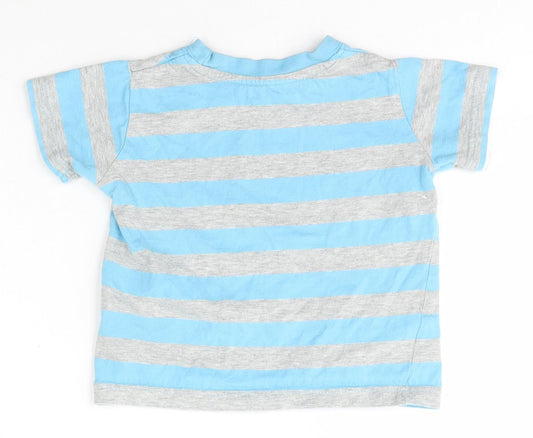 Matalan Boys Blue Striped Cotton Basic T-Shirt Size 9-12 Months Crew Neck Pullover - Dad Daddy