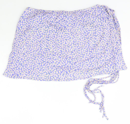 Pull&Bear Womens Purple Floral Polyester Wrap Skirt Size XS Magnetic