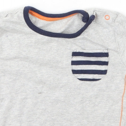 George Boys Grey Cotton Basic T-Shirt Size 12 Months Crew Neck Snap
