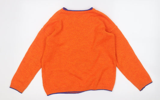 M&Co Girls Orange Round Neck Acrylic Pullover Jumper Size 9-10 Years - Live Your Dream,