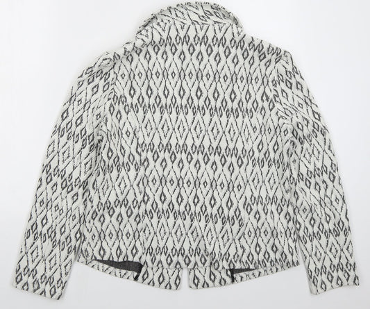 Soon Womens White Geometric Jacket Size 16
