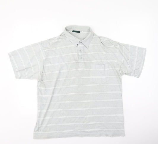 Preworn Mens Grey Striped Polyester Polo Size L Collared