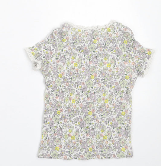 George Girls Multicoloured Floral Cotton Basic T-Shirt Size 2-3 Years Crew Neck Pullover