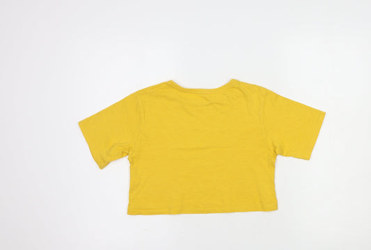 Matalan Girls Yellow Cotton Basic T-Shirt Size 9 Years Crew Neck Pullover