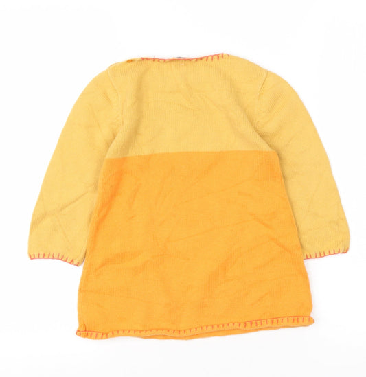 Preworn Girls Yellow Round Neck Cotton Pullover Jumper Size 4 Years