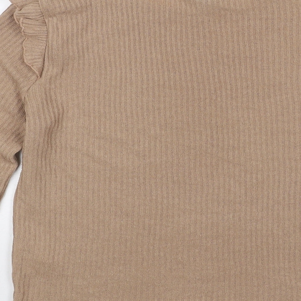 New Look Womens Beige Viscose Jersey T-Shirt Size 12 Round Neck