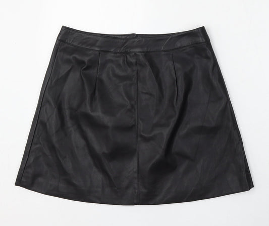 Divided by H&M Womens Black Polyurethane A-Line Skirt Size 8 Snap