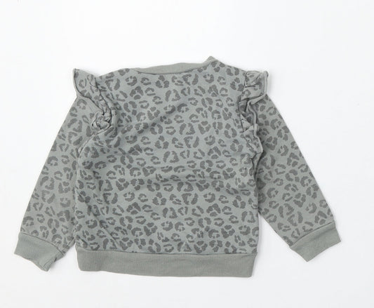 Chick Pea Girls Grey Animal Print Cotton Pullover Jumper Size 24 Months