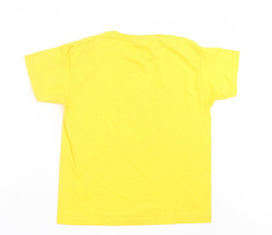 Fruit of the Loom Boys Yellow Cotton Basic T-Shirt Size 7-8 Years Crew Neck Pullover