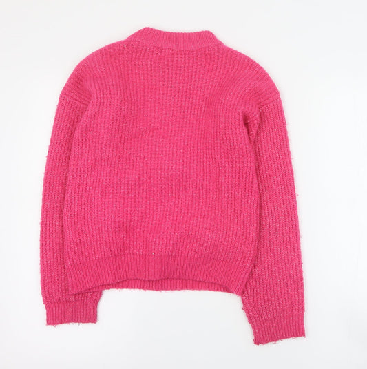 Marks and Spencer Girls Pink Mock Neck Acrylic Pullover Jumper Size 10-11 Years Pullover