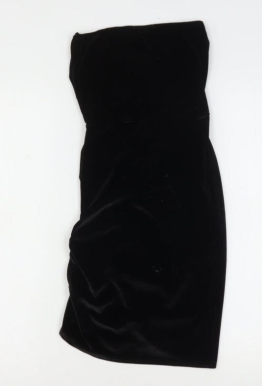 PRETTYLITTLETHING Womens Black Polyester Bodycon Size 6 V-Neck