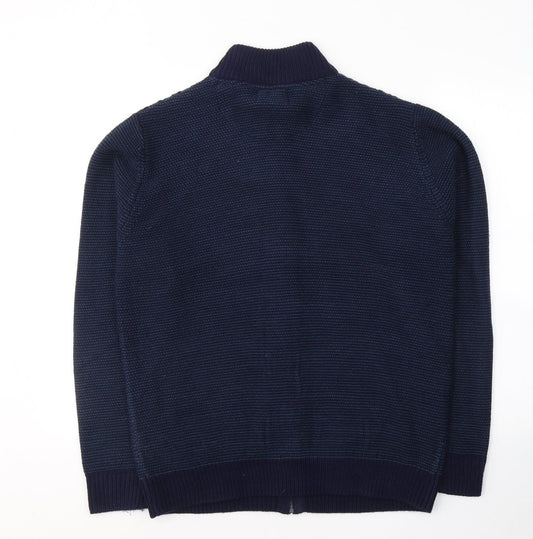 Marks and Spencer Womens Blue Geometric Acrylic Full Zip Sweatshirt Size M Zip