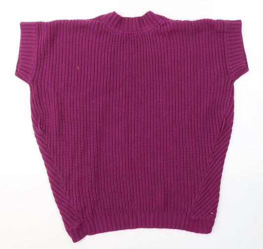 Marks and Spencer Girls Purple V-Neck Acrylic Cardigan Jumper Size 6-7 Years Tie