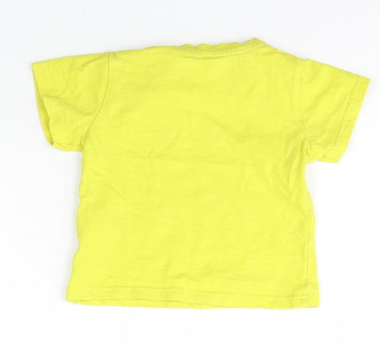 Marks and Spencer Boys Yellow Cotton Basic T-Shirt Size 6-9 Months Crew Neck Snap