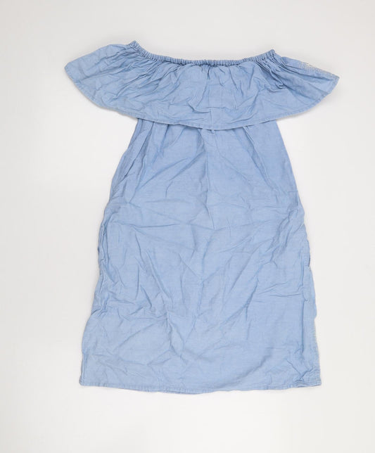 Denim Co Womens Blue Cotton Fit & Flare Size 8 Off the Shoulder
