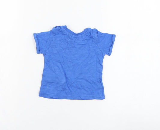 George Boys Blue Cotton Basic T-Shirt Size 0-3 Months Round Neck Pullover - Llama