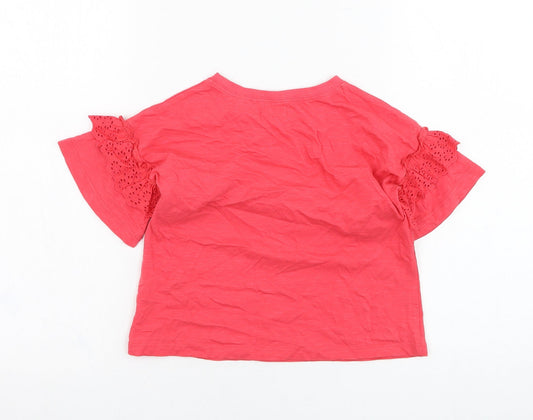 NEXT Girls Pink Cotton Basic T-Shirt Size 6 Years Round Neck Pullover