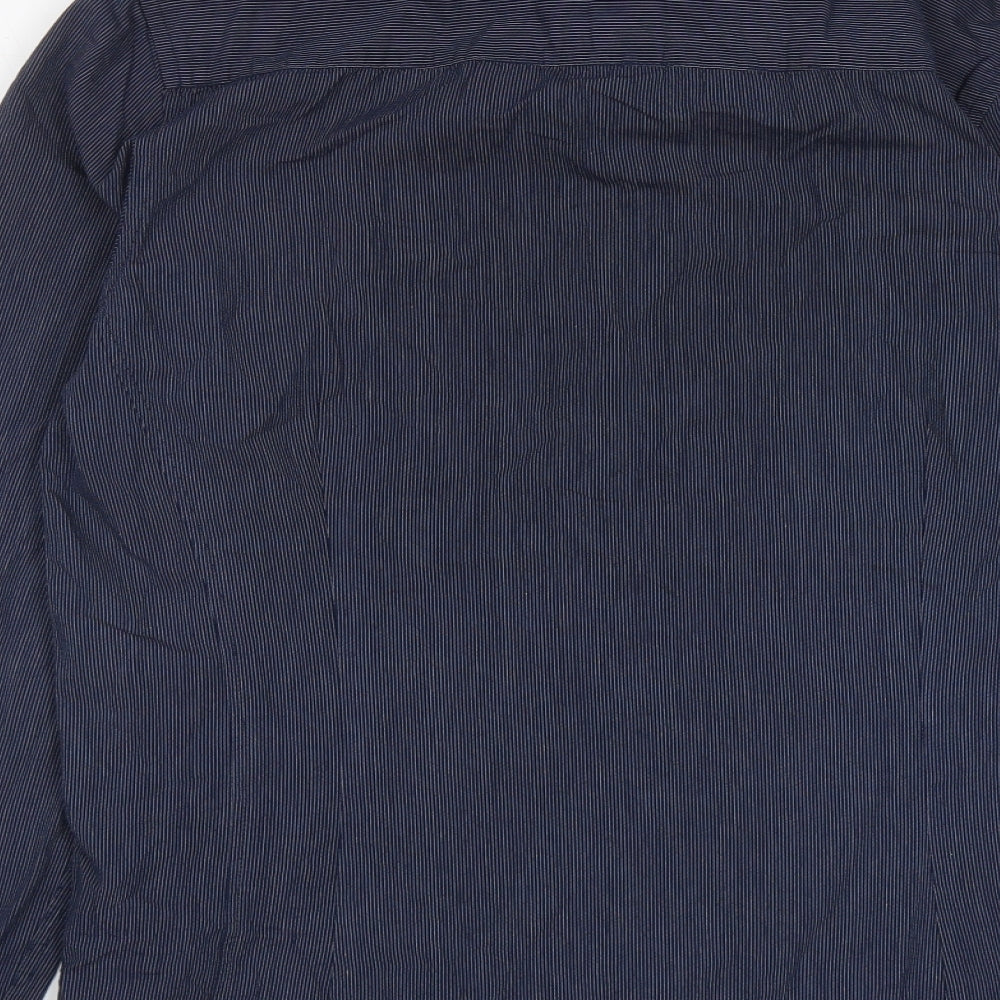 New Look Mens Blue Striped Cotton Button-Up Size M Collared Button