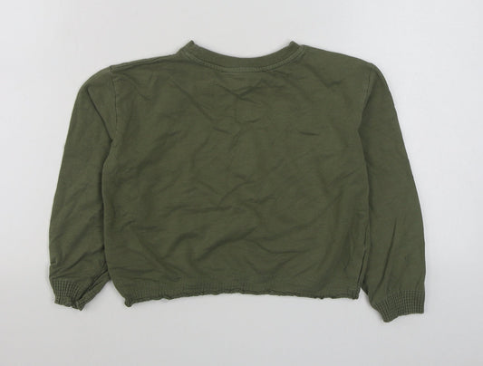 H&M Girls Green Cotton Pullover Sweatshirt Size 9-10 Years Pullover