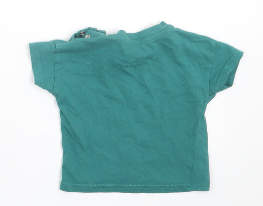 F&F Boys Green Cotton Basic T-Shirt Size 0-3 Months Crew Neck Button