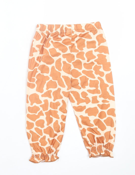 prewornq Girls Brown Geometric Cotton Capri Trousers Size 9-12 Months Pullover