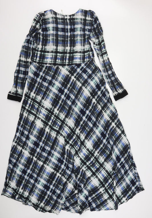 Store WF Womens Multicoloured Plaid Polyester A-Line Size 8 V-Neck
