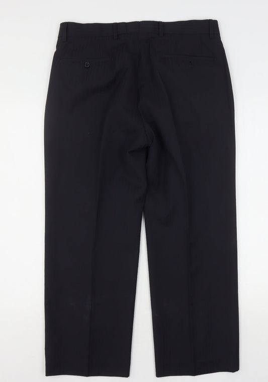 NEXT Mens Blue Striped Polyester Trousers Size 34 L28 in Regular