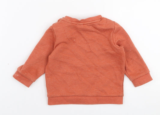 F&F Boys Orange Cotton Jersey T-Shirt Size 3-6 Months Round Neck Snap - Sweater