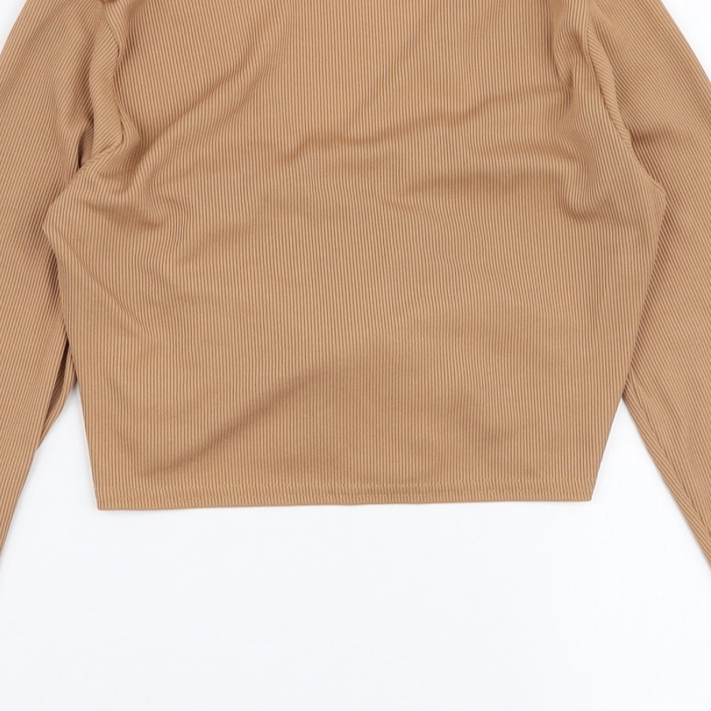 Boohoo Womens Brown Polyester Basic Blouse Size 6 V-Neck