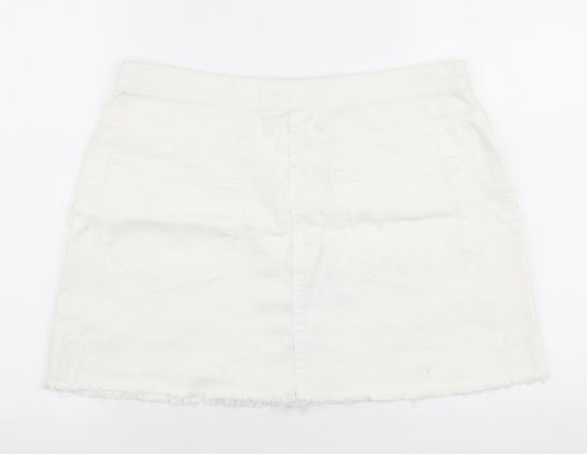 Pep & Co Womens White Cotton A-Line Skirt Size 10 Button