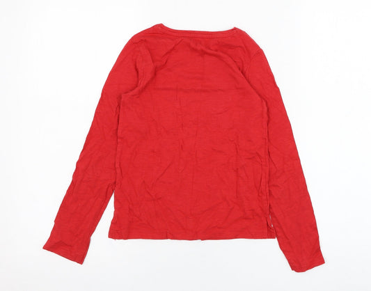 Dunnes Stores Girls Red Cotton Basic T-Shirt Size 9 Years Roll Neck Pullover - Flower