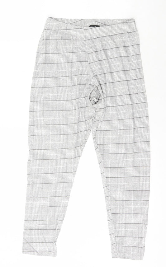 Boohoo Womens Grey Check Viscose Jegging Leggings Size 8 L24 in
