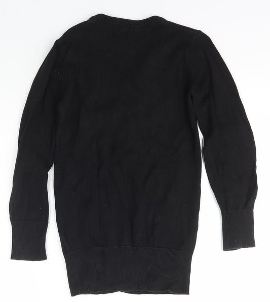 Indigo Girls Black V-Neck Cotton Cardigan Jumper Size 9-10 Years Button - Marks and Spencer