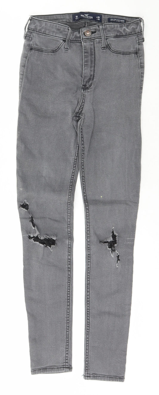 Hollister Womens Grey  Cotton Skinny Jeans Size 25 L28 in Slim Zip