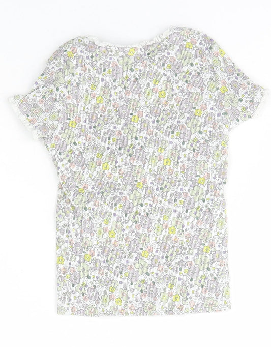 George Girls Ivory Floral Cotton Basic T-Shirt Size 4-5 Years Crew Neck Pullover