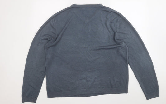 Atlantic Bay Mens Blue Round Neck Acrylic Pullover Jumper Size XL