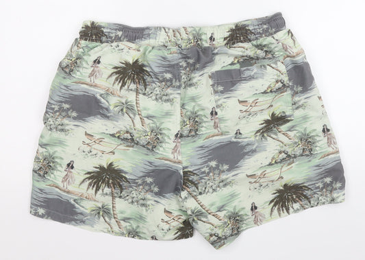 TU Mens Green Geometric Polyester Sweat Shorts Size M Regular