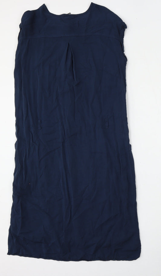 H&M Womens Blue Viscose Pencil Dress Size 10 Round Neck