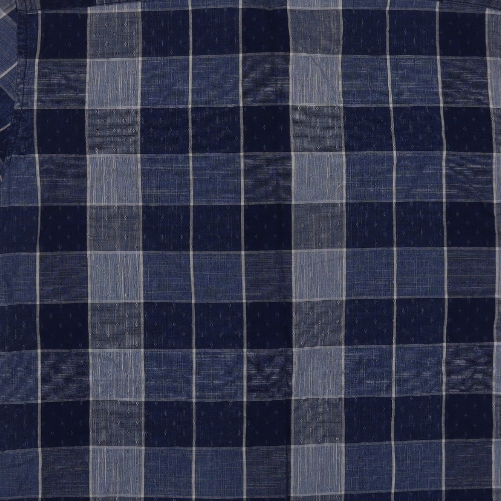 George Mens Blue Plaid Cotton Button-Up Size L Collared Button