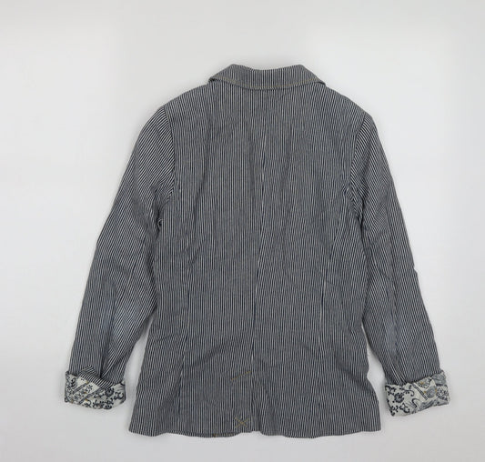 H&M Womens Black Striped Jacket Size 6 Button