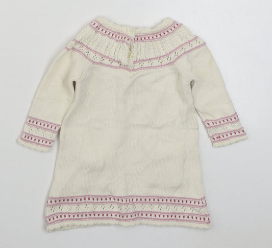 Polly Flinders Girls White 100% Cotton Jumper Dress Size 6-9 Months Round Neck Button