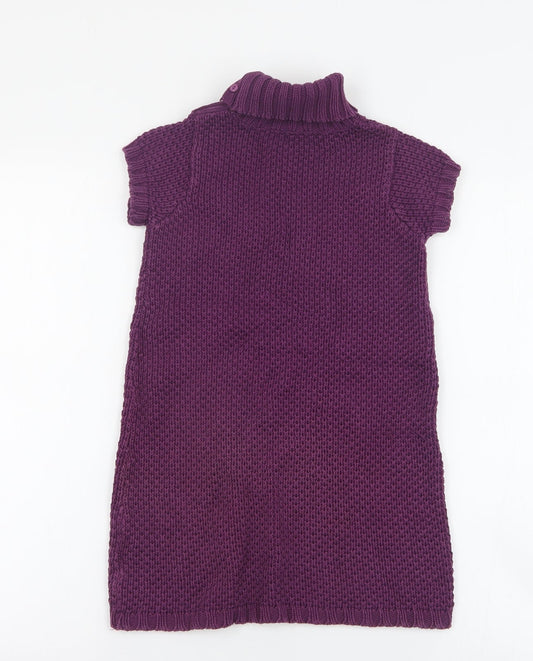 Julians Dress Girls Purple Cotton Jumper Dress Size 5 Years High Neck Button