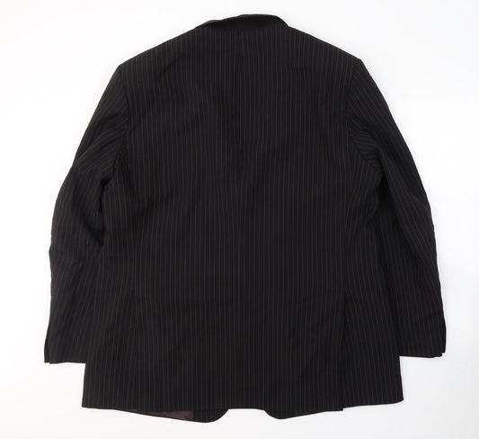 Preworn Mens Black Striped Polyester Jacket Suit Size 46