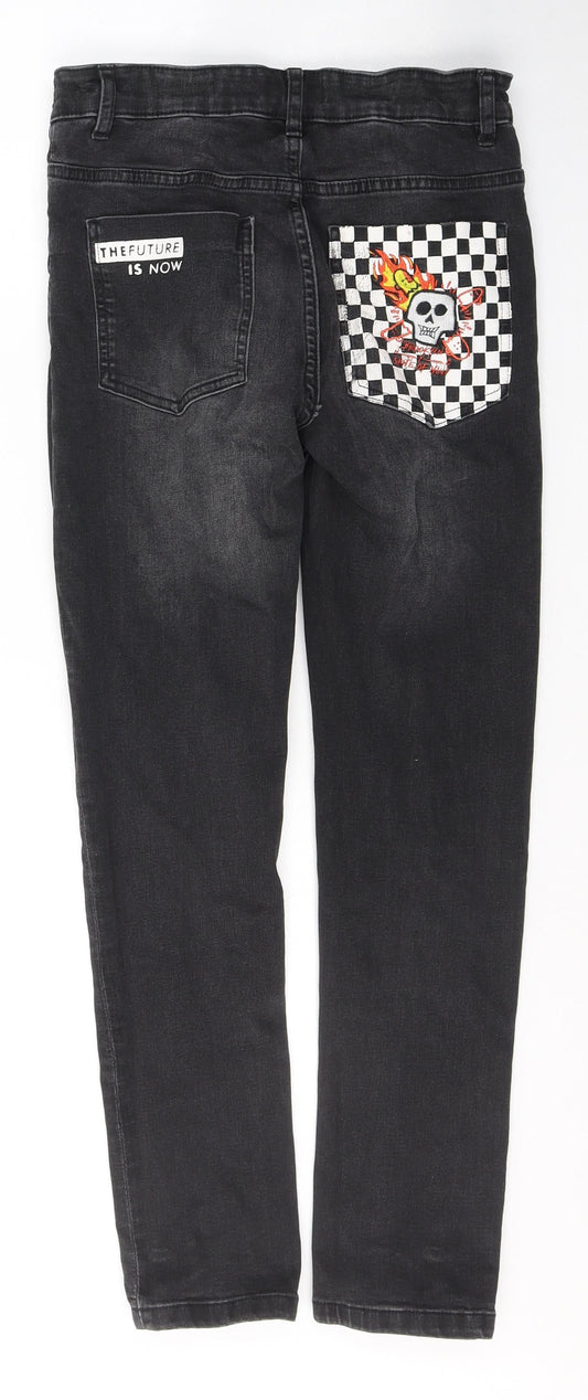 NEXT Girls Black Cotton Skinny Jeans Size 13 Years Regular Button - Future is now