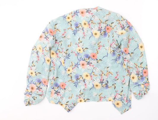 New Look Womens Blue Floral Jacket Blazer Size 8