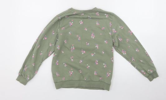 H&M Girls Green Floral Cotton Pullover Sweatshirt - Paris