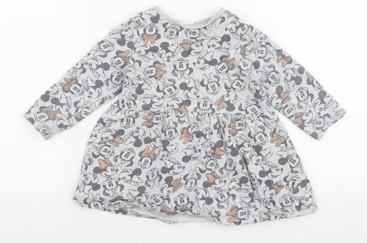 George Girls Grey Cotton Skater Dress Size 18-24 Months Round Neck Snap - Disney Minnie mouse